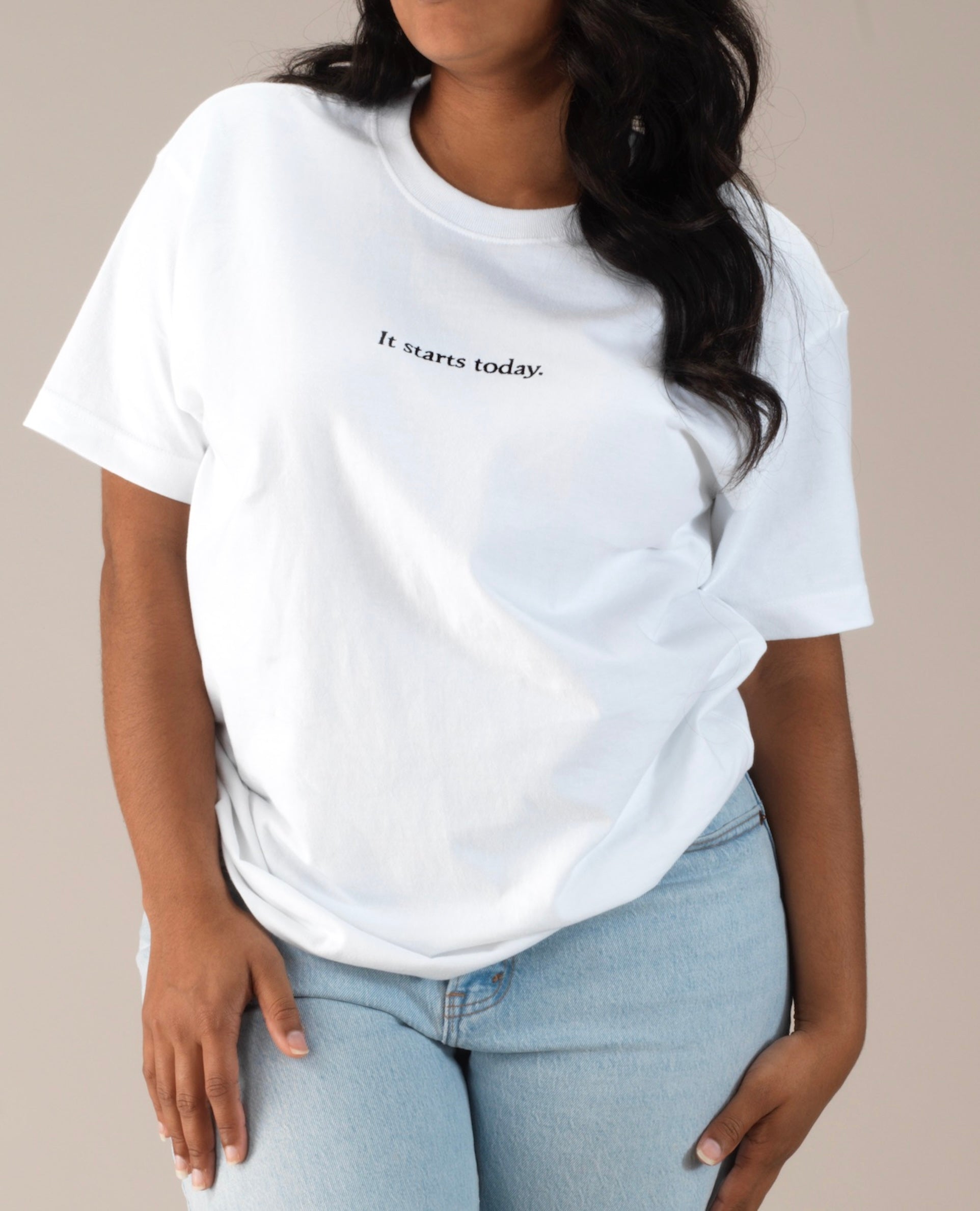 "It starts today." Oversized Unisex Heavyweight Cotton T-Shirt