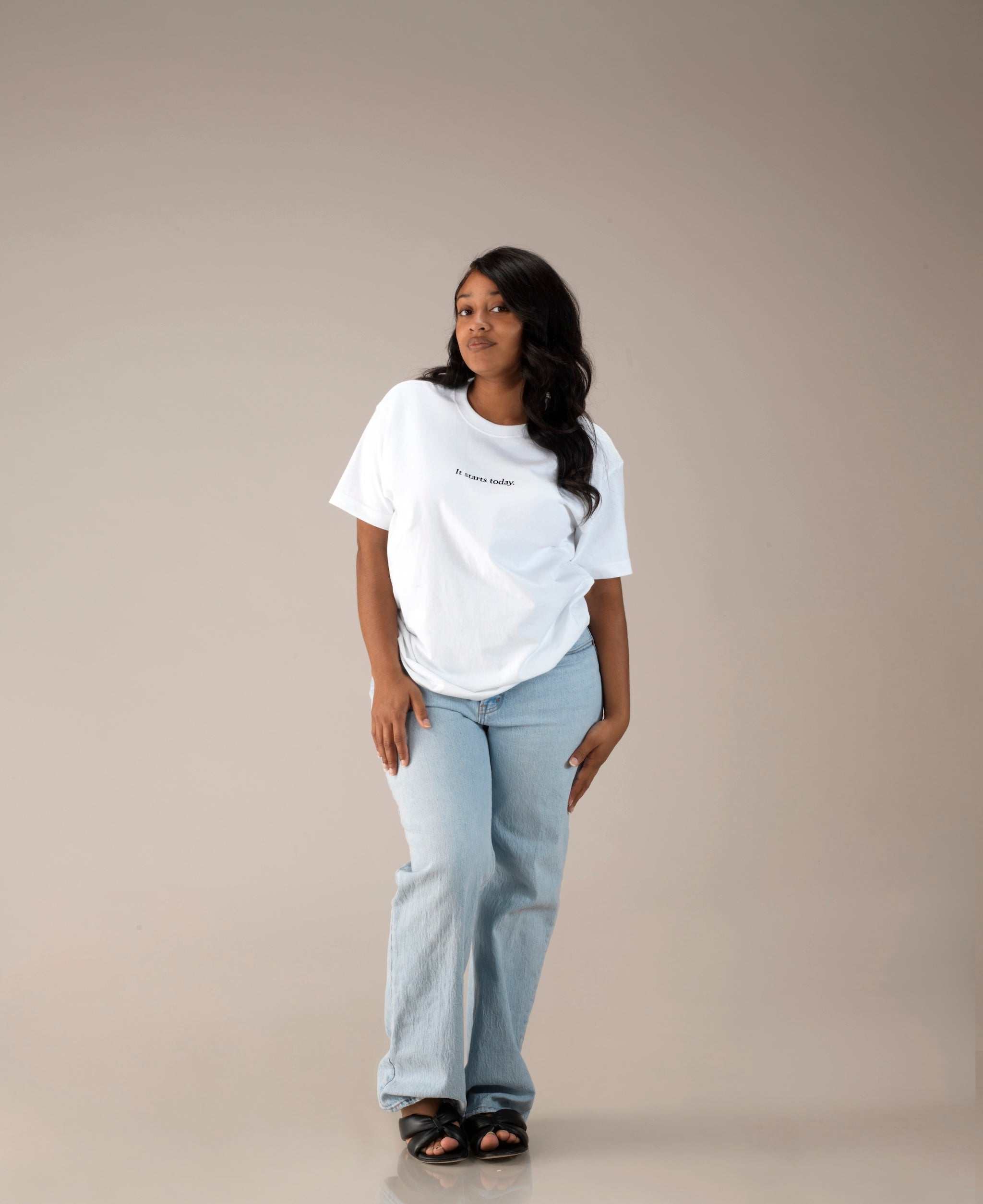 "It starts today." Oversized Unisex Heavyweight Cotton T-Shirt