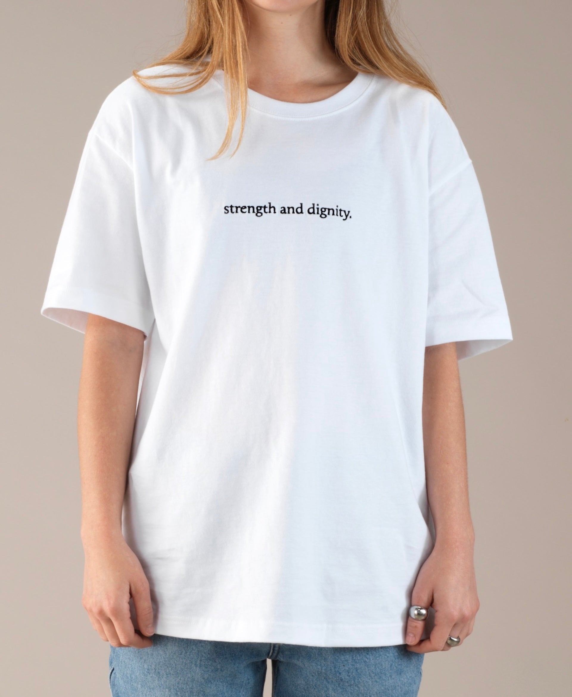 "strength and dignity." Oversized Unisex Heavyweight Cotton T-Shirt