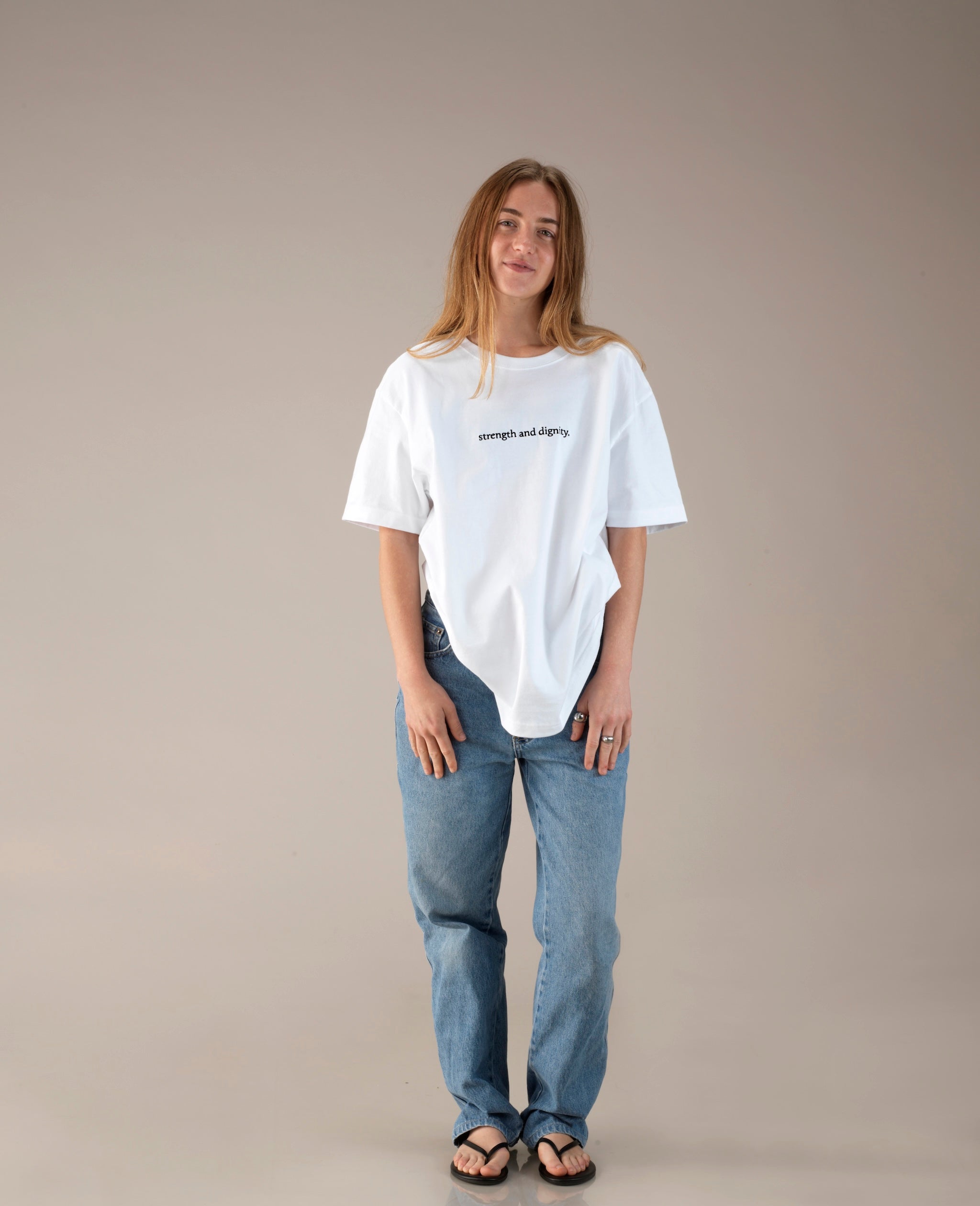 "strength and dignity." Oversized Unisex Heavyweight Cotton T-Shirt