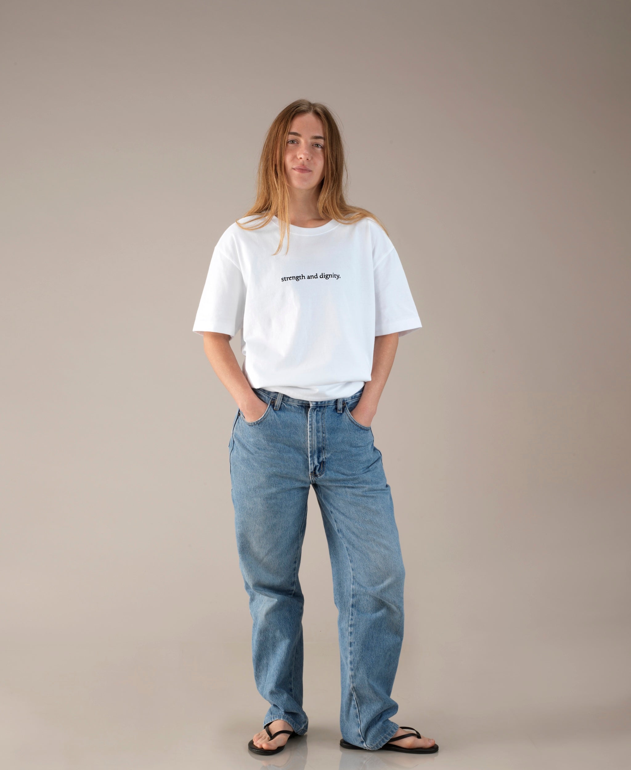 "strength and dignity." Oversized Unisex Heavyweight Cotton T-Shirt