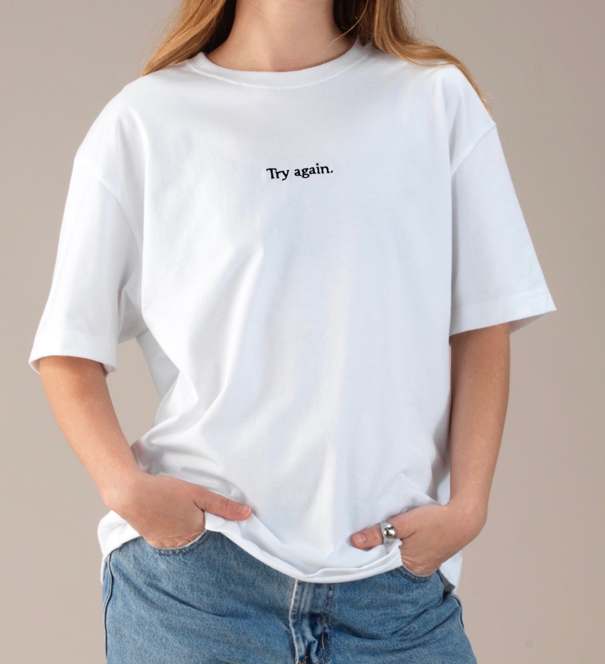 "Try again." Oversized Unisex Heavyweight Cotton T-Shirt